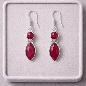 Natural Ruby Dangle Drop Earrings Round Marquise | 925 Silver Classic #546